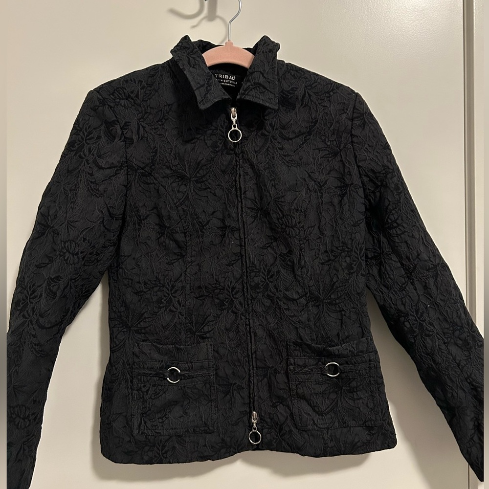 Tribal Black Bomber Jacket with Quilted Design